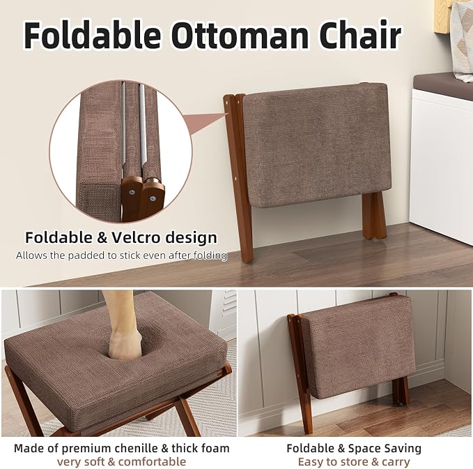 BAMBOOHOMIE Foldable Foot Stool Ottoman, Modern Foot Rest - Image 4