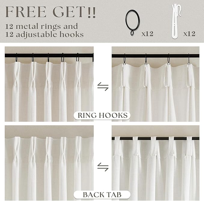 102 Inch Long Linen Curtains Extra Wide 70 Inch Width Natural | Pinch Pleated - Image 4