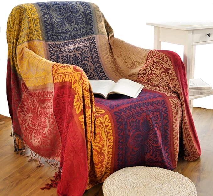 Boho Throw Blanket, Chenille Jacquard Tassels Throw Blankets - Image 2