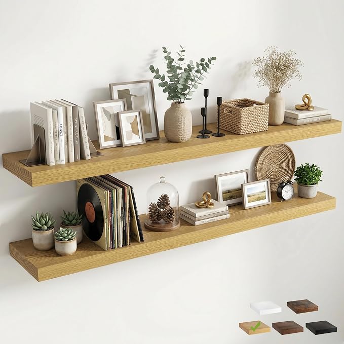 12 inch Deep Floating Shelves for Wall, 72 inch Wide Engineered Wood Wall by Venusmiles