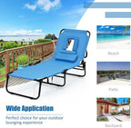 Folding Beach Lounge Chair w/ 5 Adjutable Backrest & Padded Pillow, Sunbathing - Image 8
