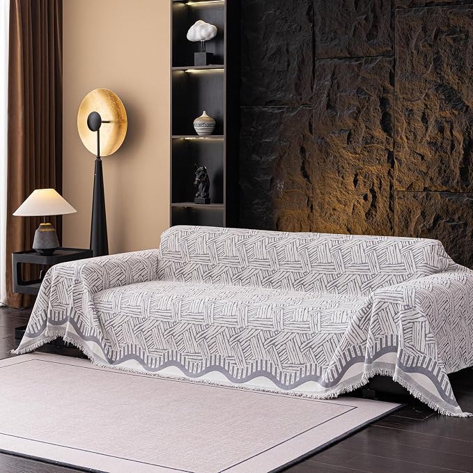 VClife Boho Couch Cover, Abstract White and Black Line Geometric Jacquard Couch - Image 7