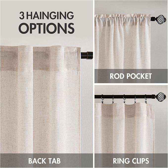 MIULEE Natural White Linen Curtains 52x108 Inch - Image 3