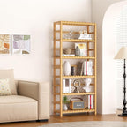 VASMIA 6-Tier Bamboo Shelf, Bamboo Storage Shelving Unit, Tall Bookcase - Image 2