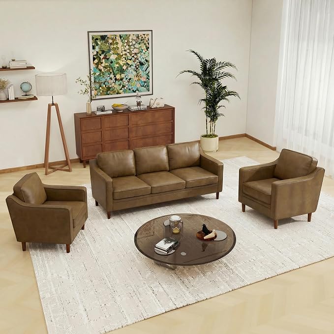 Kingfun Living Room Furniture Sets, 3 Seater Couch and 2 Armchair, Mid Century - Image 5