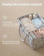 Blissful Diary Floral Diaper Caddy Organizer, Stylish Nursery Storage Basket - Image 2