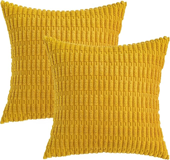 MIULEE Euro Corduroy Decorative Throw Pillow Covers 22x22 Mustard Yellow | Pack - Image 6