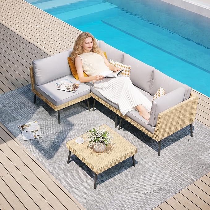 Aoxun 5-Piece Patio Furniture Set, Wicker Outdoor Furniture - Image 2