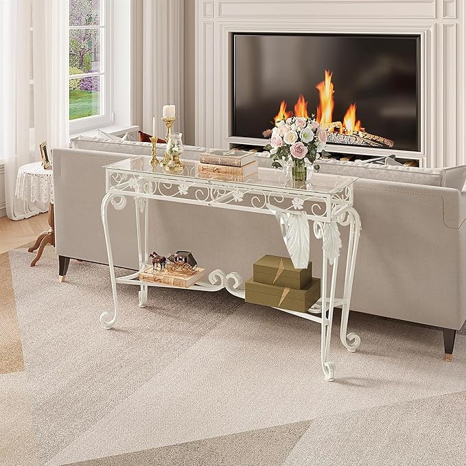 HavenlyYouth Console Table 47.2", Tempered Glass Sofa Table - Image 5