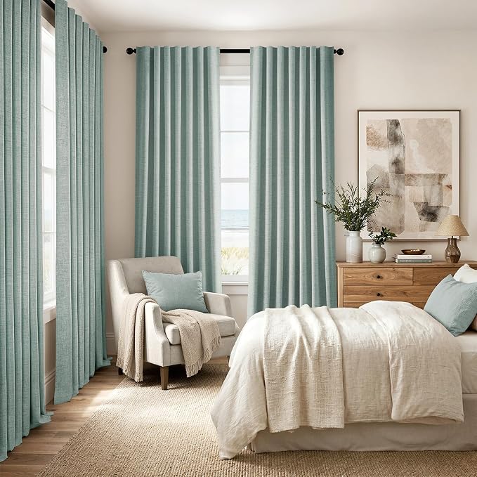 MIULEE 100% Blackout Linen Curtains 42 x 72 Inch Seafoam Green 2 Panels | - Image 8