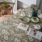 VClife Aesthetic Green and Beige Floral Table Cloth, Linen Texture Table Cloth - Image 8