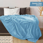 Utopia Bedding Soft Fleece Bed Blanket Queen Size Washed Blue | Microfiber - Image 2