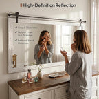 27"x49" Large Whitewashed Barn Door Wall Mirror, Horizontal Solid Wood Framed - Image 5