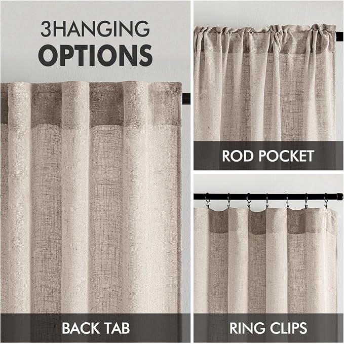 MIULEE Natural Linen Curtains 52x72 Inch Length - Image 3