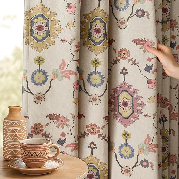 Boho Floral 100% Grommet Blackout Curtains 72 Inch 2 Panels | Colorful Bohemian - Image 7