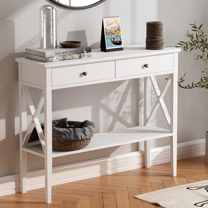 ChooChoo Console Table with Drawers, Narrow Wood Accent Sofa Table Entryway by ChooChoo
