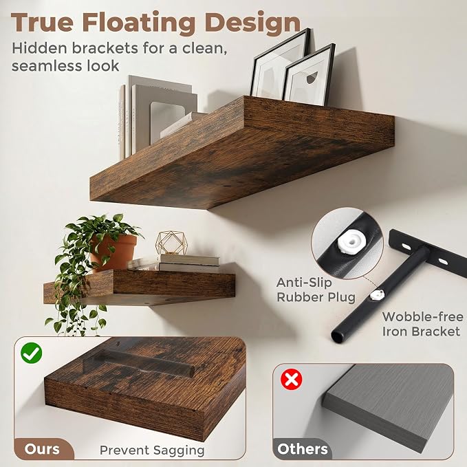 12 inch Deep Floating Shelves for Wall, 48 inch Wide Engineered Wood Wall - Image 4