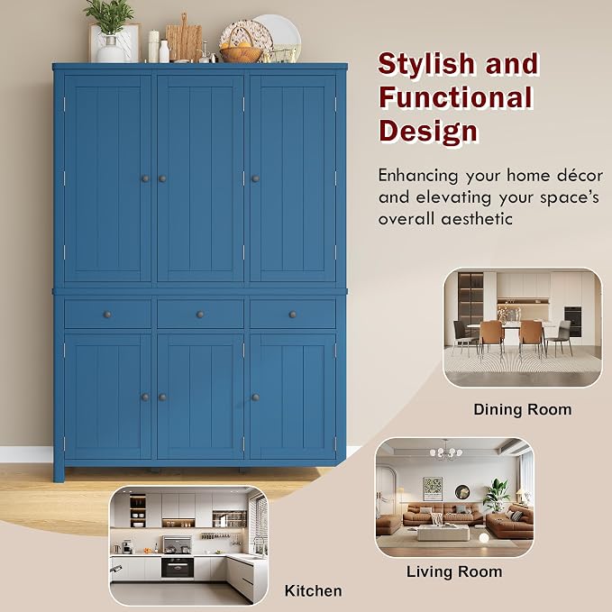 74.8''H High Freestanding Kitchen Pantry, Wooden Kitchen Organizers Cupboard - Image 8