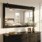 27"x49" Large Black Barn Door Mirror, Solid Wood Framed Accent Wall Mirror - Image 6