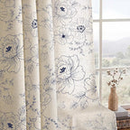 Boho Floral Curtains, Vintage Farmhouse Curtains 84 Inches Long, Dark Blue by Unknown