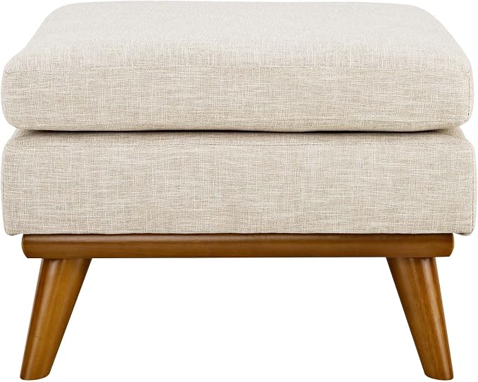 Modway Engage Mid-Century Modern Upholstered Fabric Ottoman in Beige - Image 5