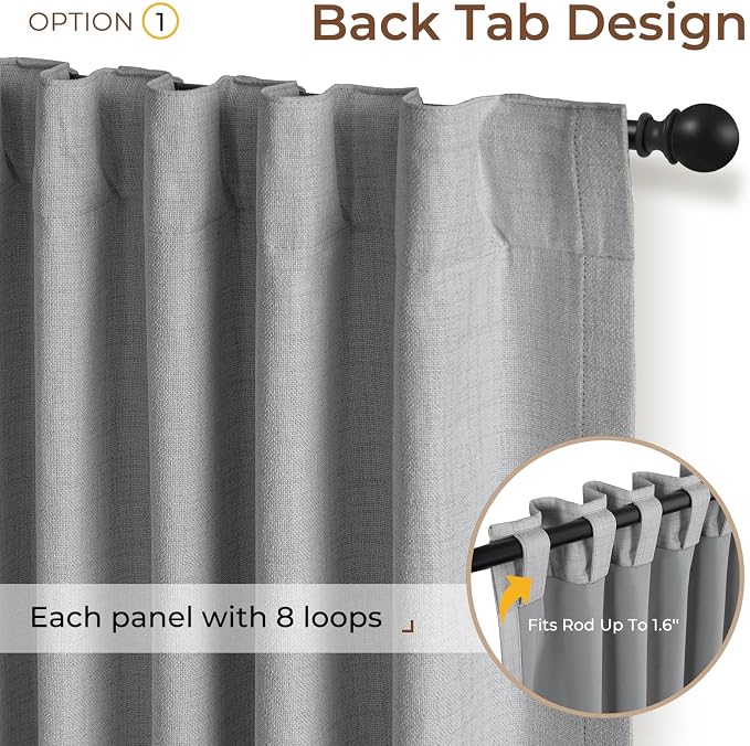INOVADAY 100% Blackout Curtains 96 Inches Length 2 Panels Set, Back Tab/Rod - Image 3