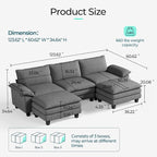LINSY HOME 123" Modular U-Shaped Sectional Sofa, 3-Seat Corduroy Modern Cloud - Image 2