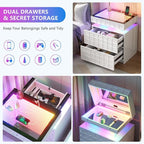Night Stand with Charging Station and Smart RGB Lights, LED Nightstand with - Image 4