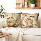 OBSEDE Vintage Throw Pillow Covers Set of 2, 18x18 Inch Pink Rose and Bird Print - Image 4