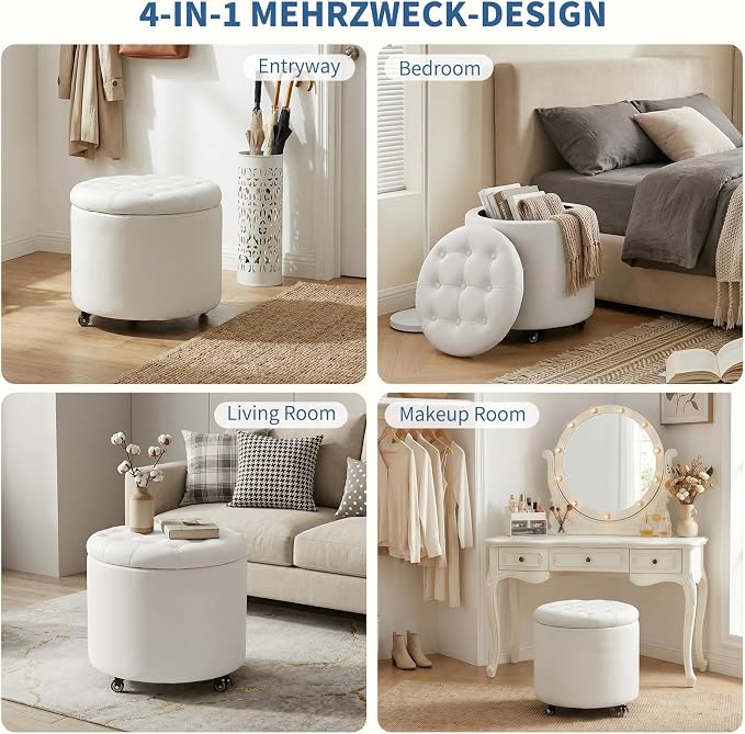 Furniliving Upholstered Button Tufted Round Ottoman - Image 6