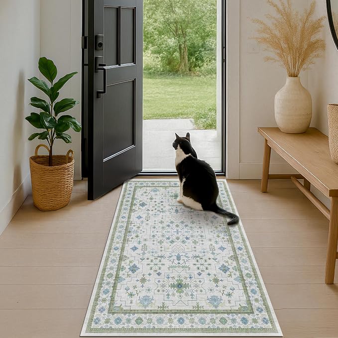 Blue and Green Washable Entryway Rugs 3x5 - Image 6