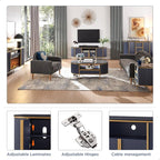 OKD 70" Fluted TV Stand with Storage, Faux Marble Top Entertainment Center - Image 5