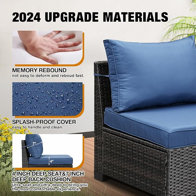 JOYURE 8 Pieces Patio Furniture Set All-Weather Outdoor Wicker Sectional - Image 5
