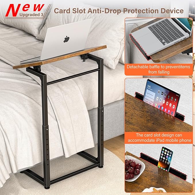 Tv Tray Table, 8-Level Adjustable Height Couch Side Table，90° Tilt Angle - Image 5