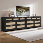 SICOTAS 7 Drawer Dressers for Bedroom Set 2, Long Rattan Dresser, Dresser TV - Image 2