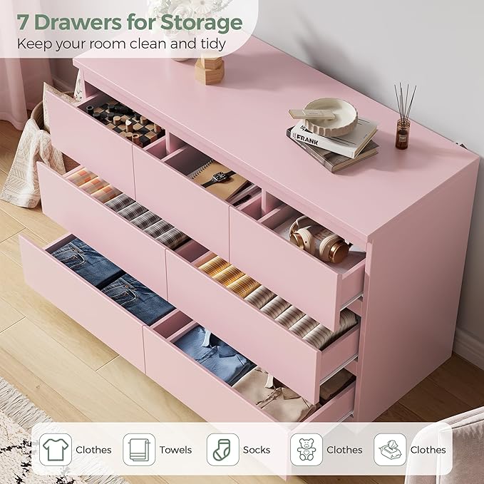 Jocoevol Modern Pink 7 Drawer Dresser - Image 3