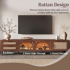 Merax Rattan TV Stand with LED Lights, Solid Wood Feet, Living Room, Bedroom - Image 4