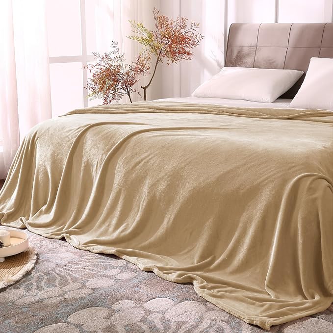 BEDELITE Fleece Blanket Soft Plush Queen Bed Blanket Light Camel 90"x90" | by BEDELITE