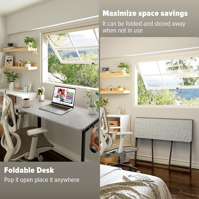 WOHOMO Folding Desk, Small Writing Desk 39.4", Space-Saving Foldable Laptop - Image 5