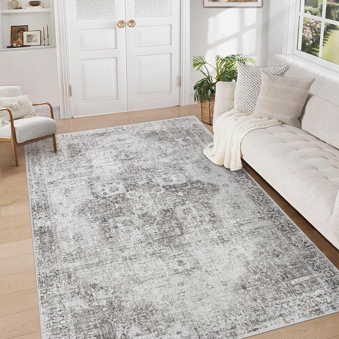 Area Rug 5x7 Washable Rug, Vintage Boho Medallion Rugs Non-Slip Soft Low Pile by VECARF