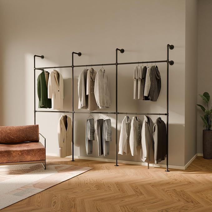 pamo Industrial Pipe Clothing Rack – Wall Mounted Black Closet System in by pamo