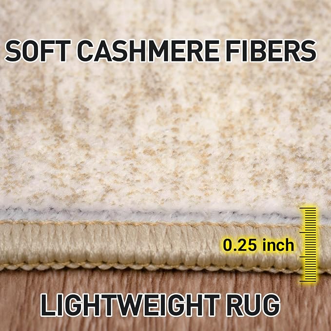 8x10 Area Rugs for Living Room: Washable Abstract Beige Badroom Carpet | - Image 7