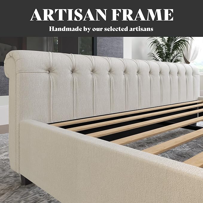 AMERLIFE California King Size Platform Bed Frame, Velvet Upholstered Sleigh Bed - Image 7