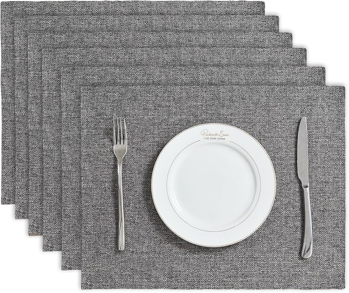 BALCONY & FALCON Placemats Set of 6 Faux Linen Cloth Place Mats Washable by BALCONYFALCON