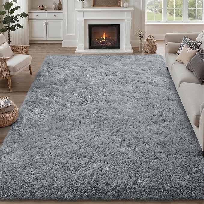 8x10 Area Rug Living Room Bedroom: Fluffy Plush Shag Carpet Gray | by Luxturiy