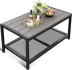 ODK Outdoor Coffee Table with Double-Layer Storage, Rectangle Weather-Resistant by ODK