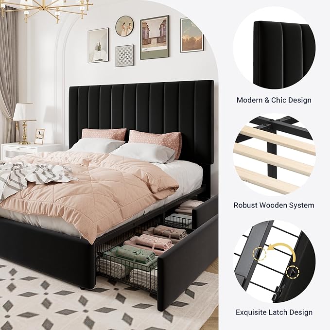 Allewie Queen Size Storage Bed Frame, Vertical Channel Tufted Adjustable - Image 6