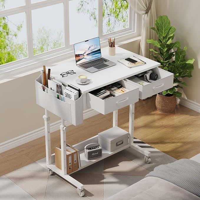 WINAZ Small Rolling Desk with Drawers & Storage - Image 2