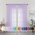 Lavender Sheer Curtains 72 Inches Long Set of 2, Airy Sheer Curtains & Drapes by OWENIE
