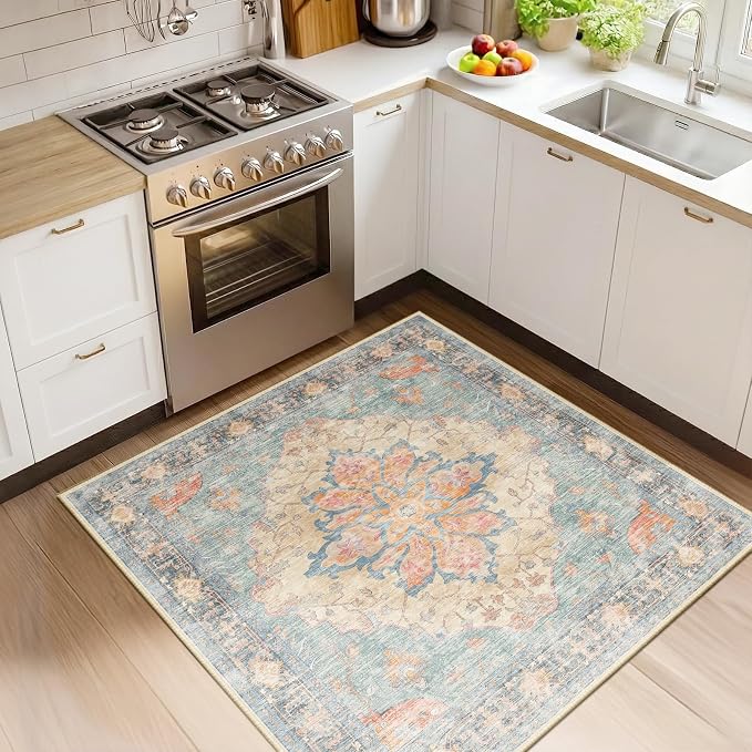 RELEANY Washable Area Rug, Square 4'x4', Water Repellent, Pet Friendly by RELEANY